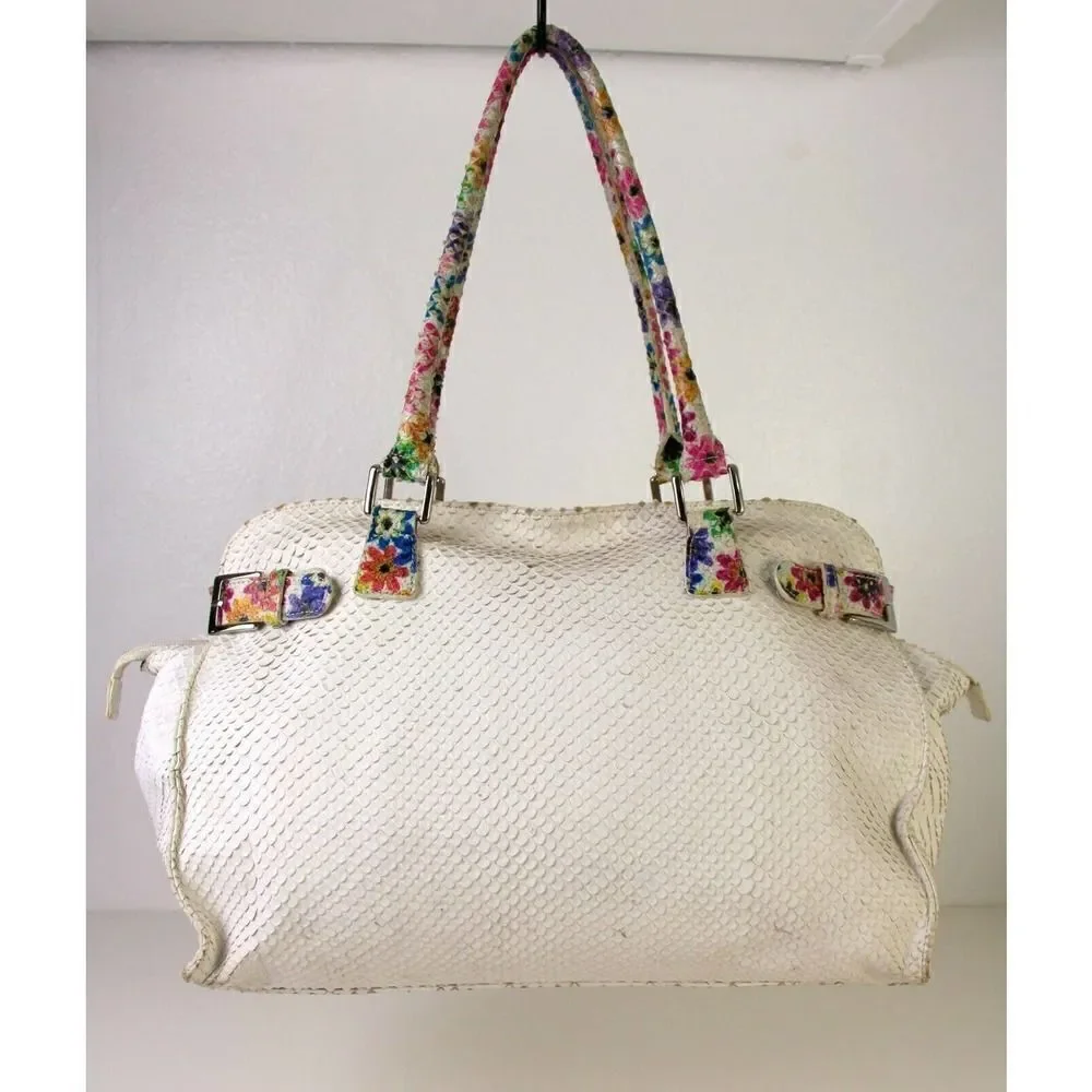 SONDRA ROBERTS SNAKE EMBOSSED WHITE GENUINE LEATHER HOBO TOTE SHOULDER BAG PURSE - Picture 3 of 11